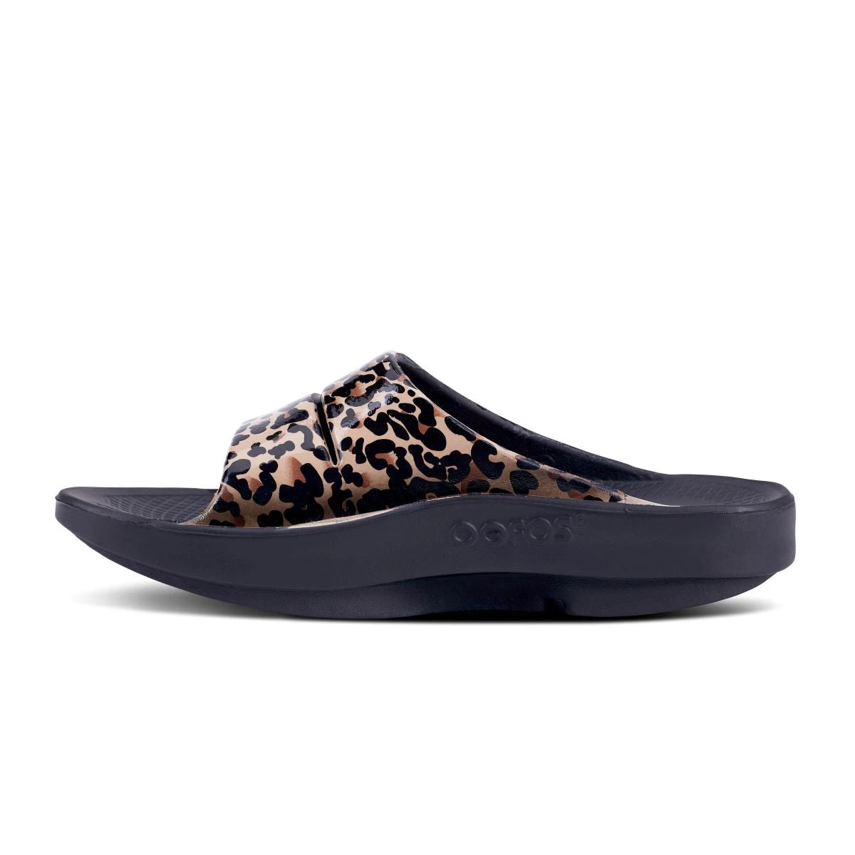 'OOFOS' Women's OOahh Slide Limited Edition - Black / Leopard - Image 7